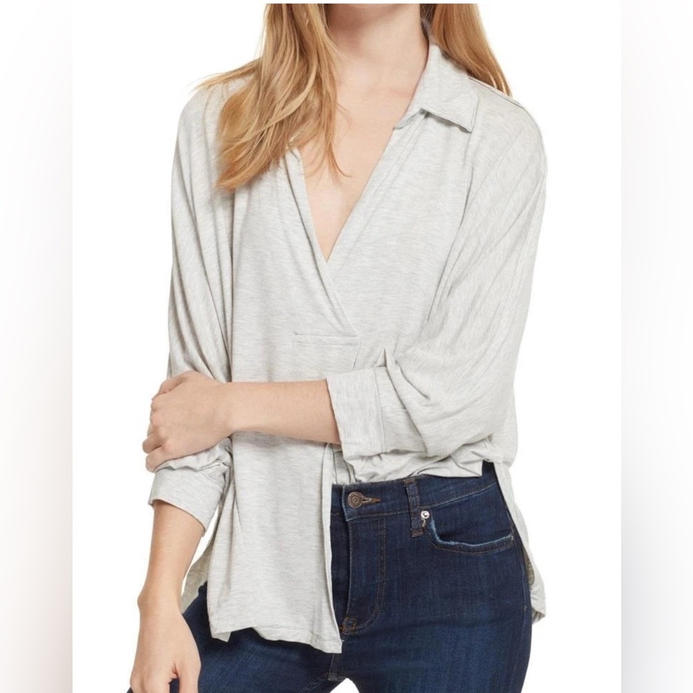 NWT Free People We The Free szXS Gray oversized popover casual collared top…